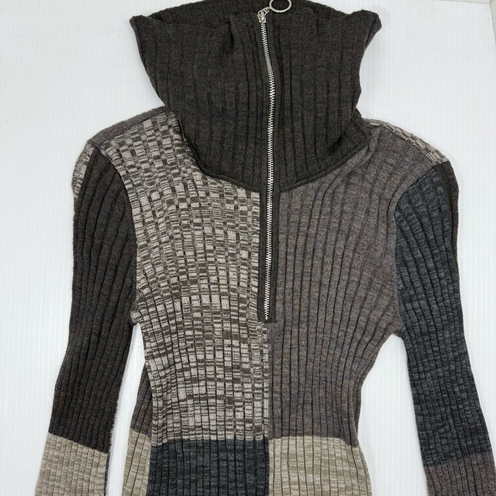 Sandro Paris Moria Sweater Size 3 US L Colorblock Rib Knit Zip Collar Pullover - Picture 6 of 10